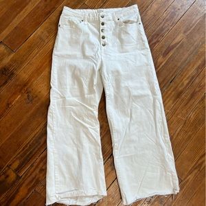 Stretch Button Fly Denim Wide Leg Pants Ivory. Size Large(12-14)